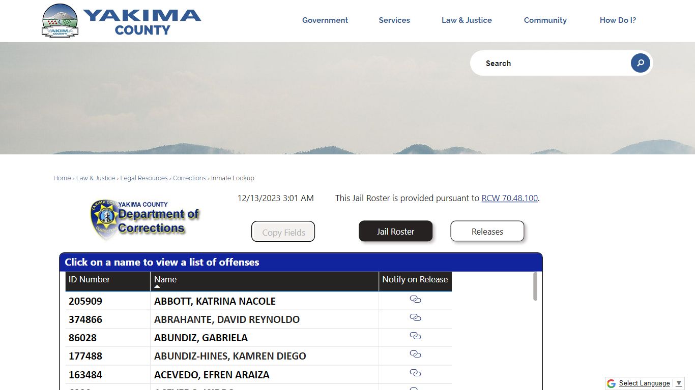 Inmate Lookup | Yakima County, WA