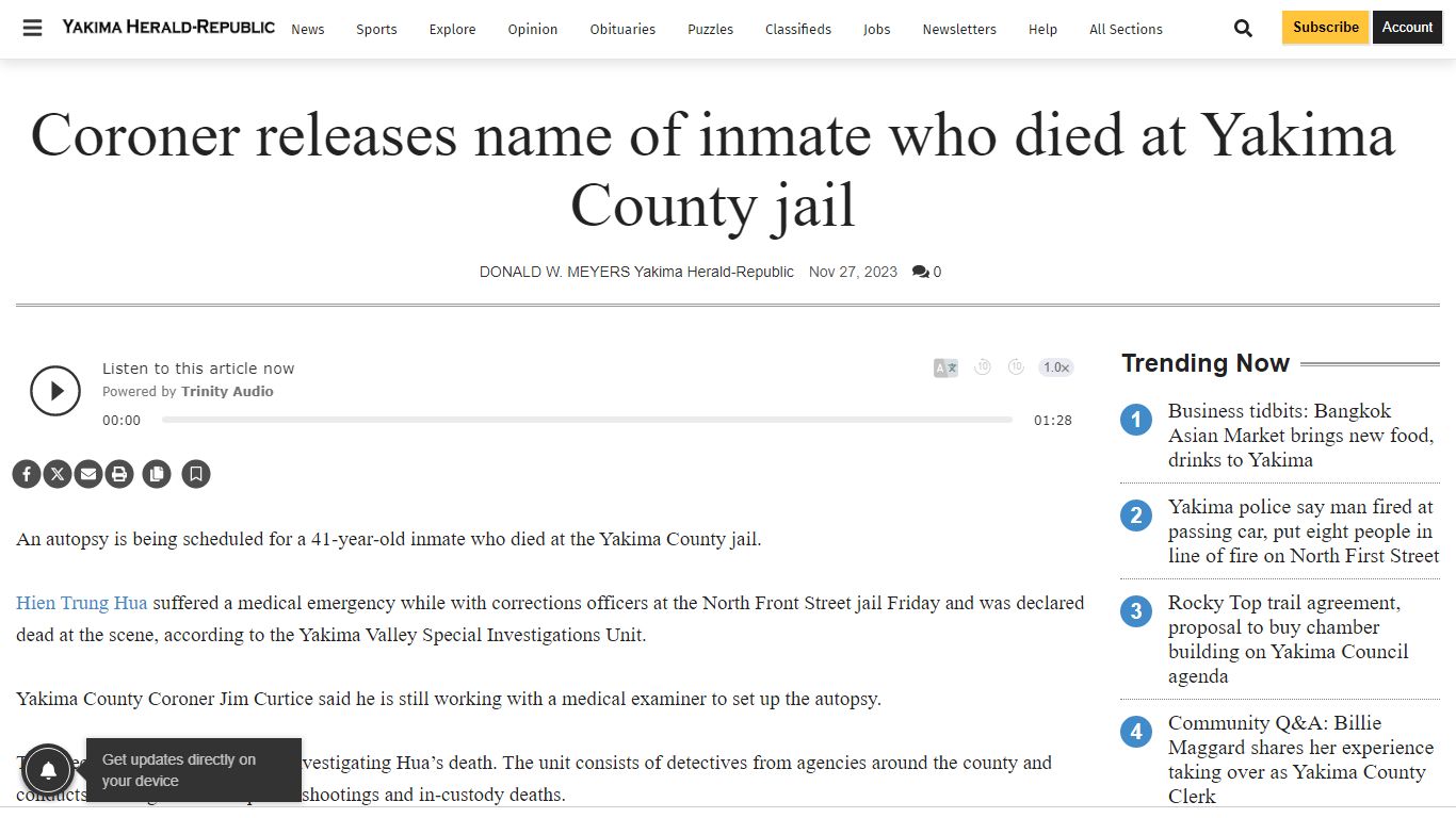 Coroner releases name of inmate who died at Yakima County jail